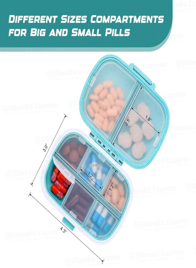 Mowell Travel Pill Organizer - 8 Compartment Portable Pill Box for Daily Medicine & Vitamins | Small Pocket-Sized Pill Case | Double Lock, Moisture-Proof, Food-Grade Plastic | Turkish Blue - Image 5